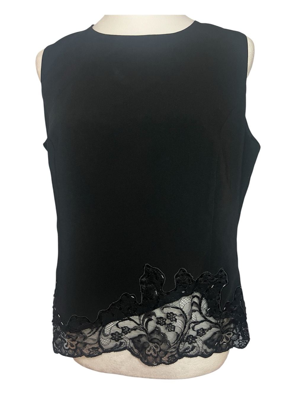 Vntg Bianca Nygard Black Sleeveless Lace and Embellished Hem Camisole